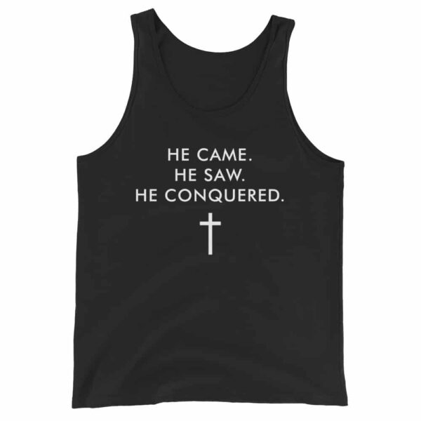 He Conquered Black Christian Tank Top