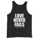 Love Never Fails Black Christian Tank Top